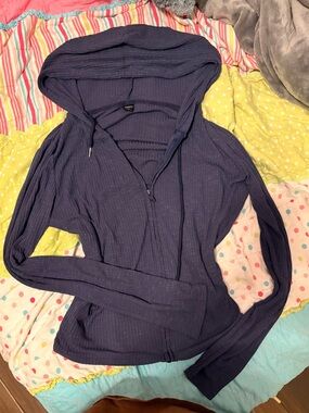 Dazy Navy Ribbed Zip-Up Hoodie